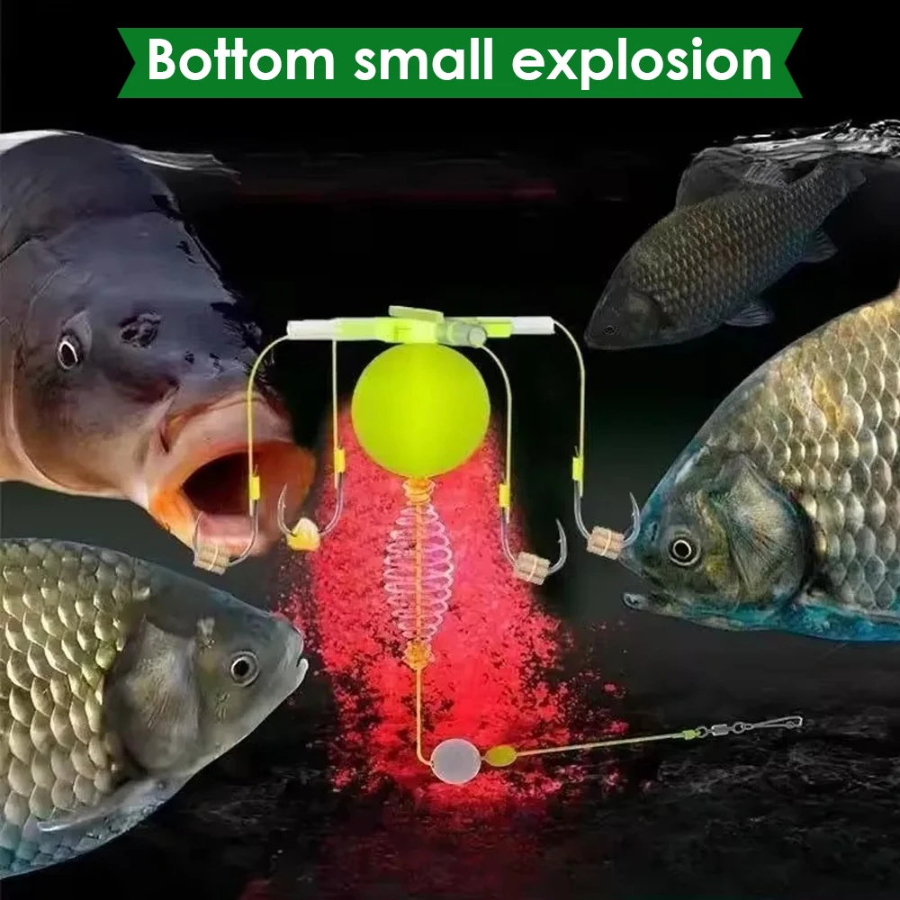 Anzuelo de cuerda para cebo de Pesca, jaula de anzuelos de explosión, línea giratoria, alimentador de grupo, cuentas flotantes, Kit de aparejos de Pesca de primavera, 1-5 uds.