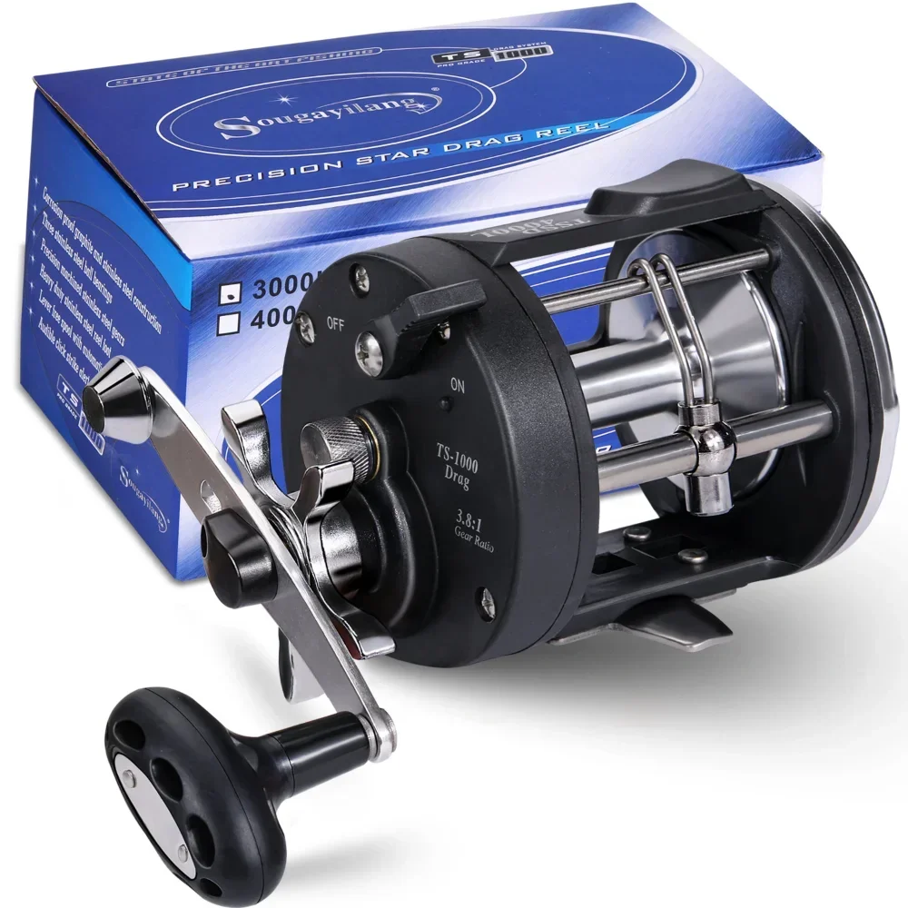 Carrete de pesca Sougayilang Baitcasting, bobina de Metal de arrastre máximo de 28kg, carrete de pesca de tambor de curricán para lubina, Molinete de pesca de agua dulce - imagen 4