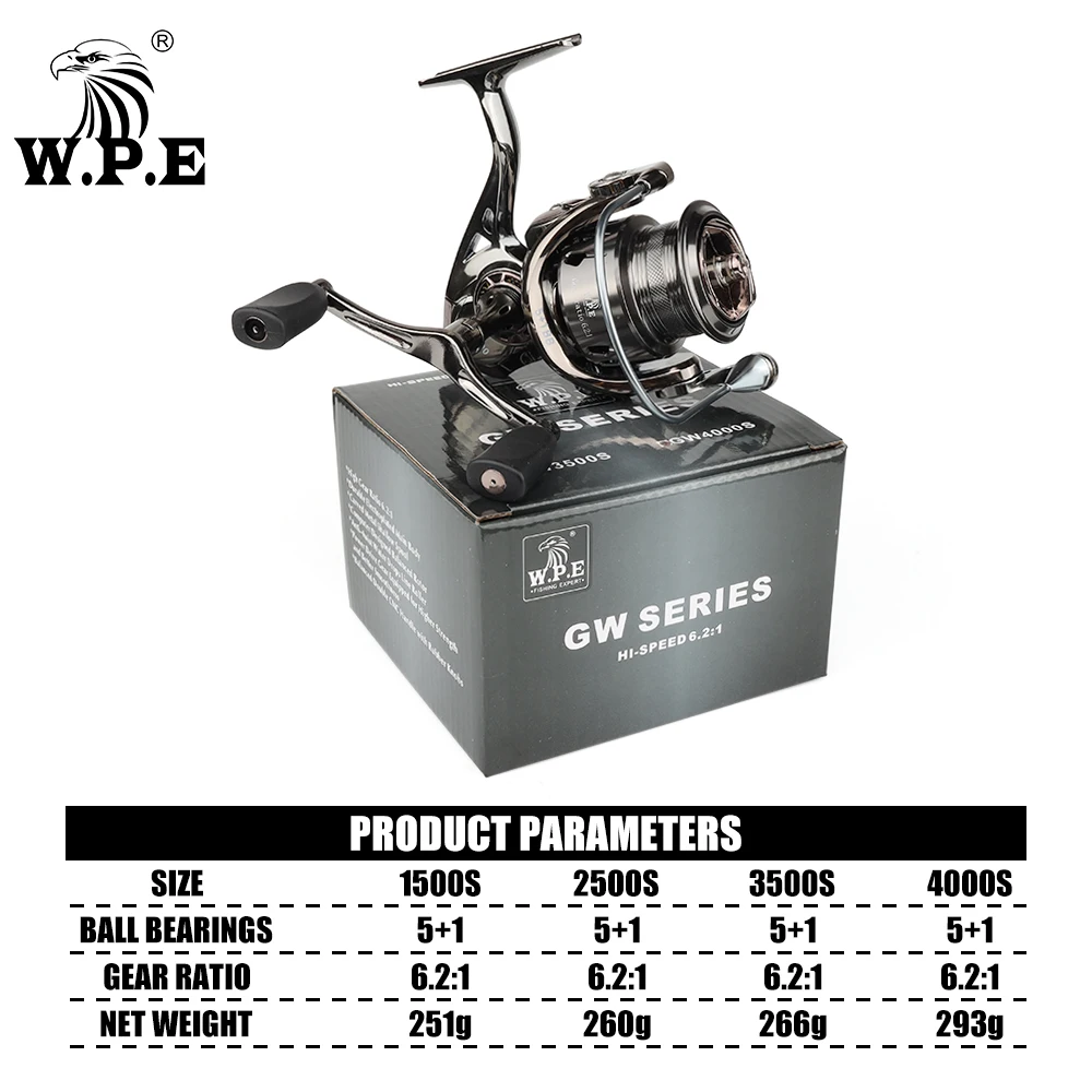 W.P.E GW-carrete de Pesca giratorio, aparejos de Pesca de Metal completo, relación de engranaje de alta velocidad 1500: 1 5 + 1 BBs, 2500/3500/4000/6,2 - imagen 3