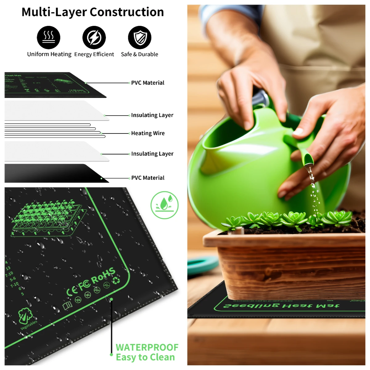 Estera térmica impermeable para plántulas, almohadilla cálida duradera para semillas de plantas, colcha calefactora hidropónica cálida para germinación, invernadero de jardinería - imagen 4