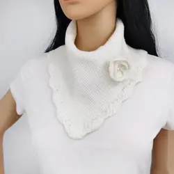 Bufanda triangular de punto con flores de ganchillo para mujer, pañuelo de Color sólido con borde ondulado, cuello falso, calentador de cuello desmontable a prueba de viento