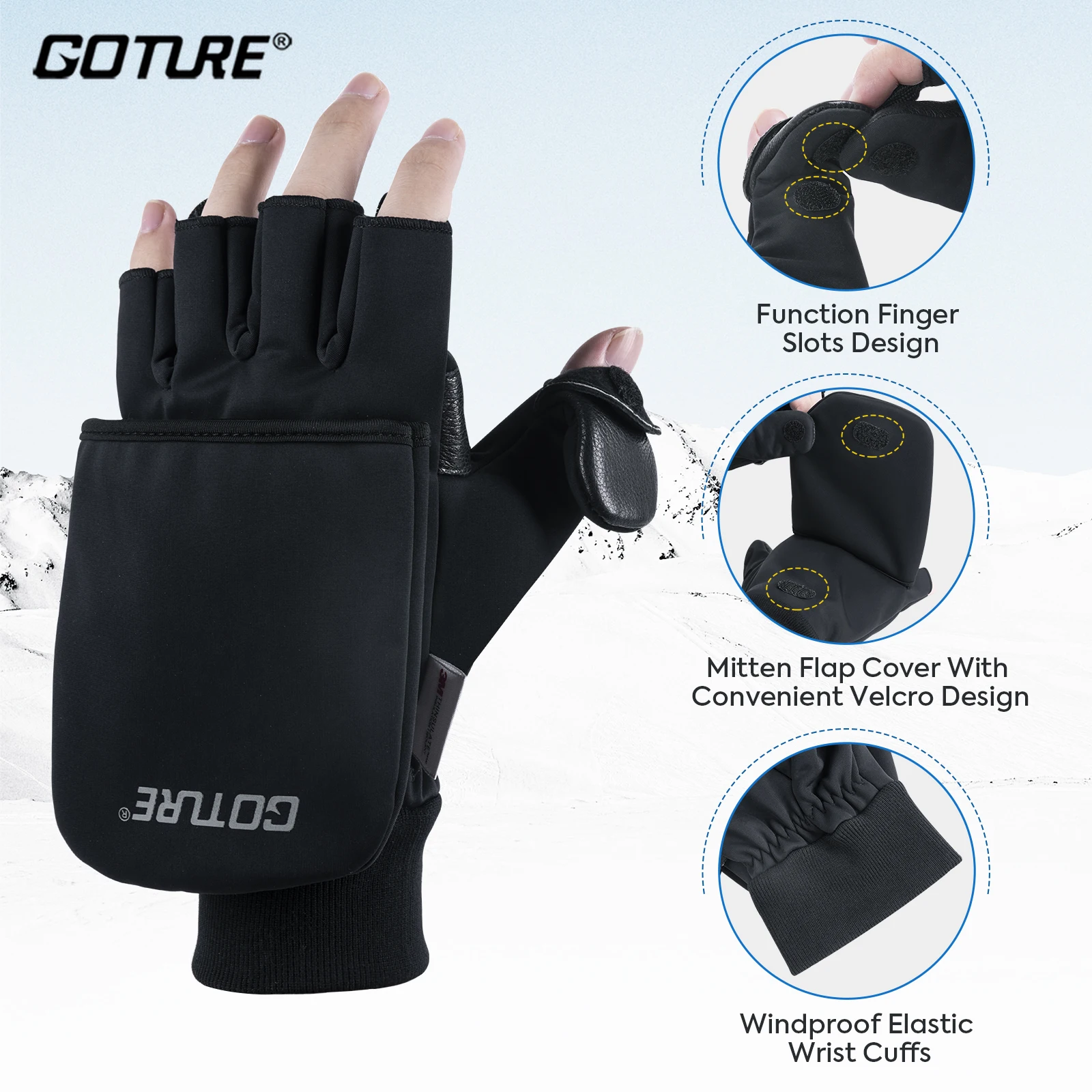 Goture-guantes de pesca de invierno, de cuero transpirable, medio dedo completo, antideslizantes, impermeables, para ciclismo, accesorios para correr - imagen 2
