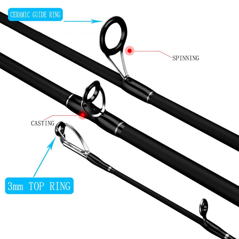 Caña de pescar con señuelo de carbono, 2 puntas MH H, caña de fundición giratoria, superdura, 2,7/3,0 m, aparejos de pesca de lubina, Bait8-50g máximo de 17KG - imagen 3