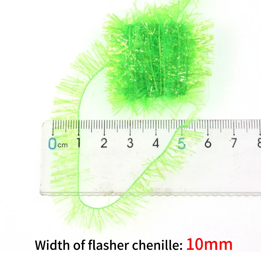 Material de atado de moscas de huevo, salmón, trucha, cristal Flash, Chenile, intermitente para Streamer, FL, verde, rosa, 10mm, 2 paquetes - imagen 3
