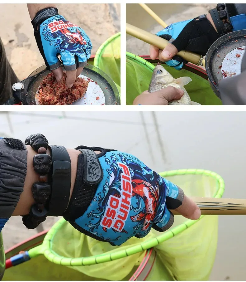 Guantes de pesca para hombre y mujer, protección para pesca al aire libre, antideslizantes, 3 dedos cortados, equipo deportivo para peces, guantes de pesca con caña - imagen 2