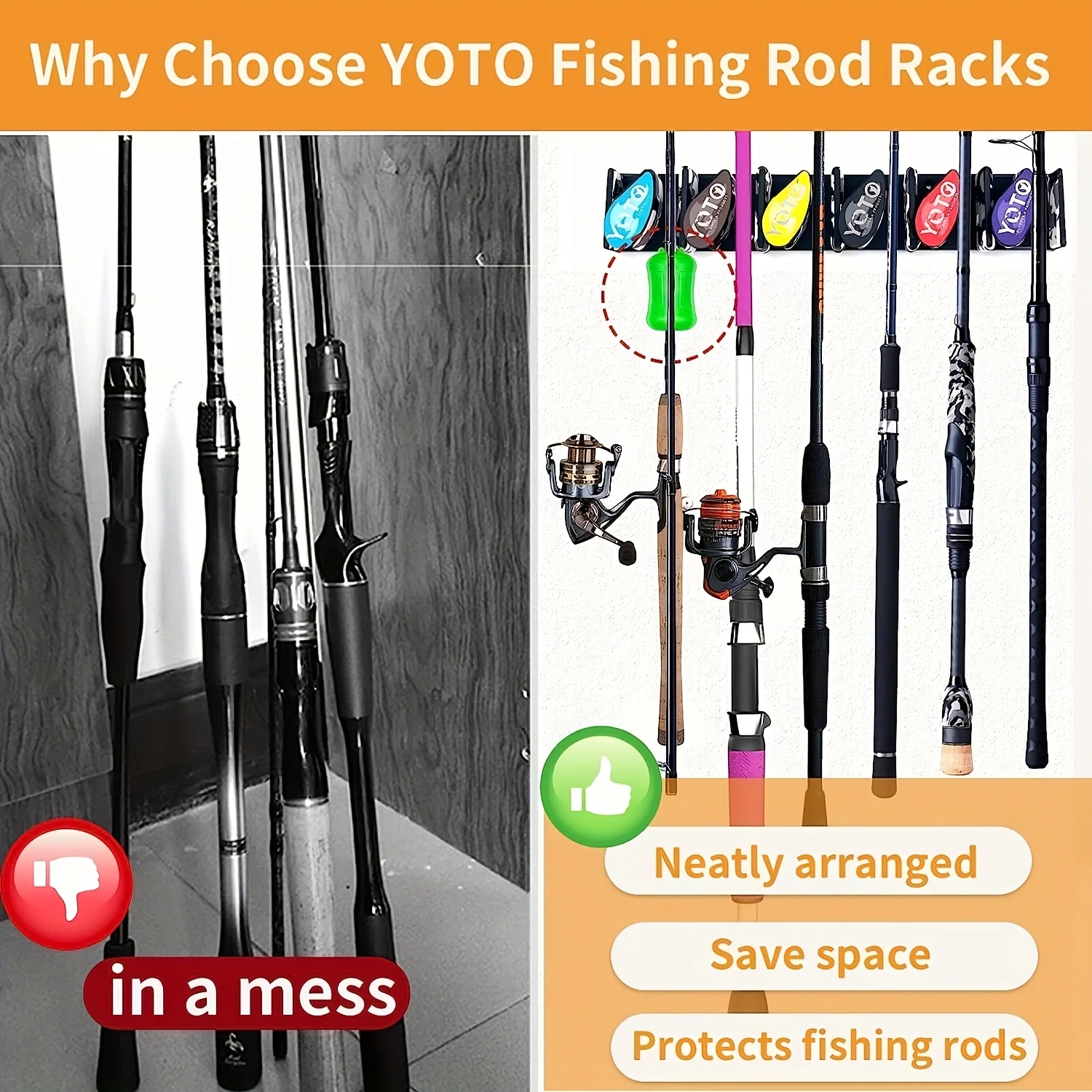 Soporte Cañas YOTO – Estante Vertical de Pared con Bola Fija - imagen 3