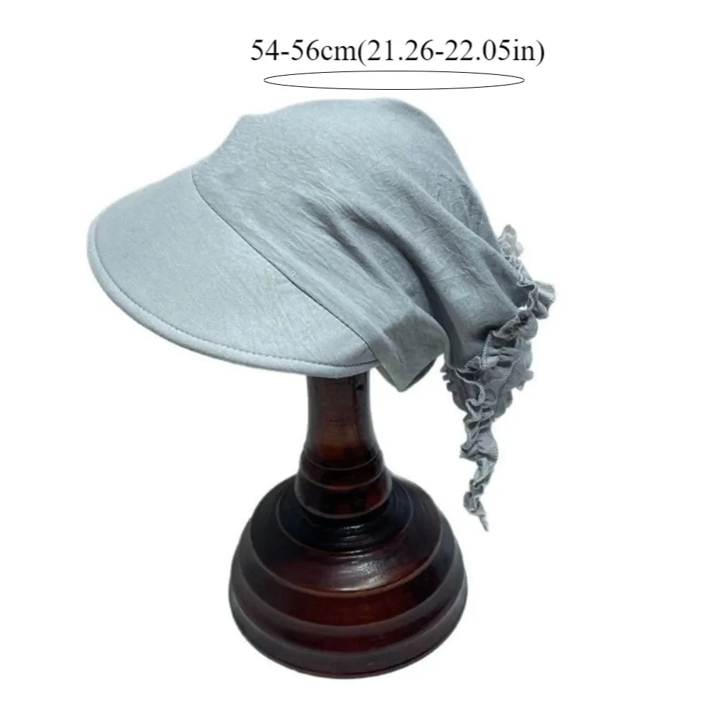 Gorro turbante de algodón con pico de pato, protección UV, pañuelo para la cabeza con borde con volantes, gorra de béisbol ajustable, versátil, Popular, para verano - imagen 5