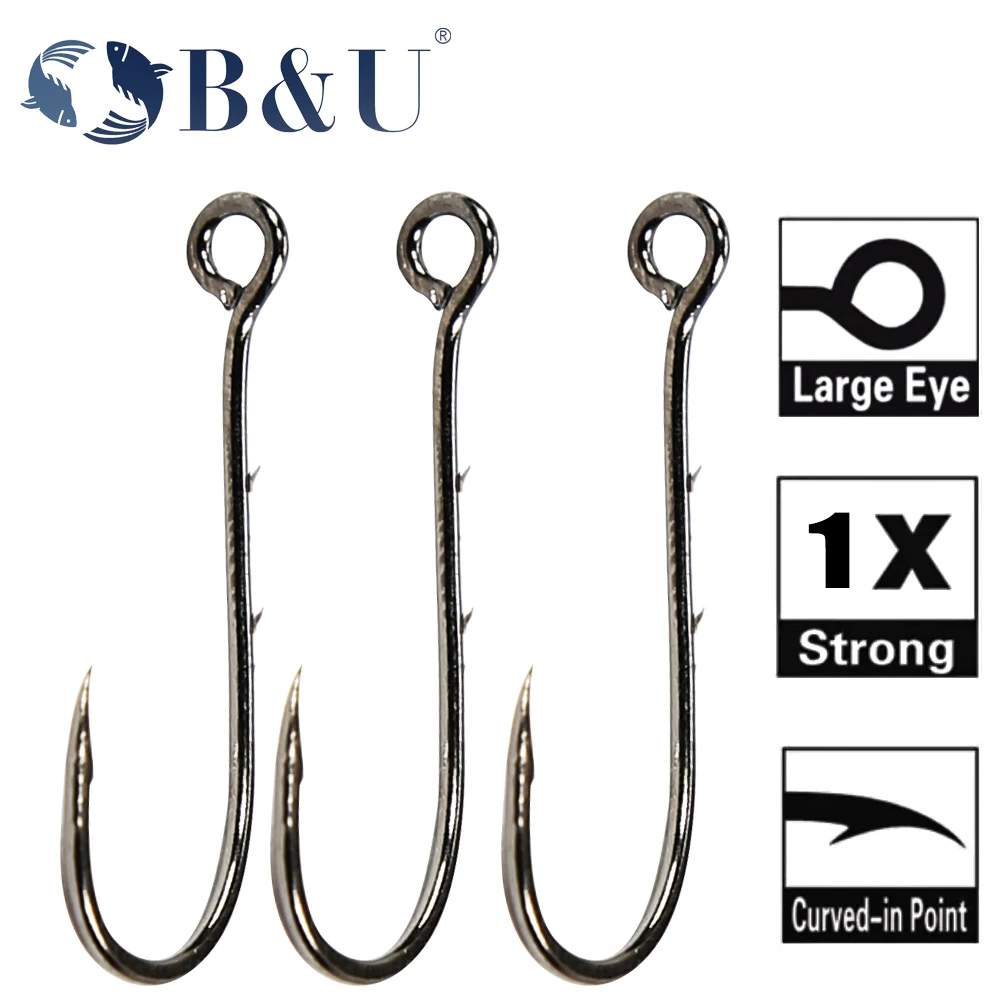 B & U 20 piezas anillo de ojos grandes, anzuelo de pesca con púas, anzuelos individuales de acero al carbono, anzuelos de gusano para pesca, anzuelos de gusano suaves de acero rico en carbono