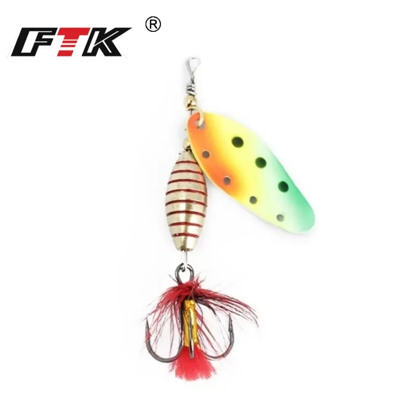 FTK 6g 12g 16g cebo giratorio de Metal señuelo de pesca cuchara giratoria señuelo con anzuelos triples cebo Artificial duro pesca Lucio
