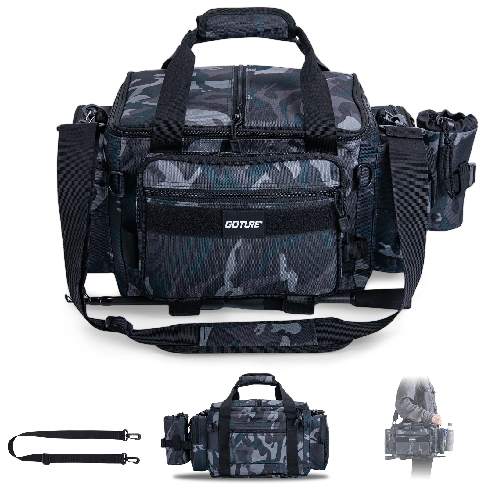 Bolsa de aparejos de pesca de calidad Goture 45*30*24cm 600D Oxford caja de señuelos bolsa de almacenamiento de equipo de pesca paquete para hombres mochila de pesca con mosca - imagen 2