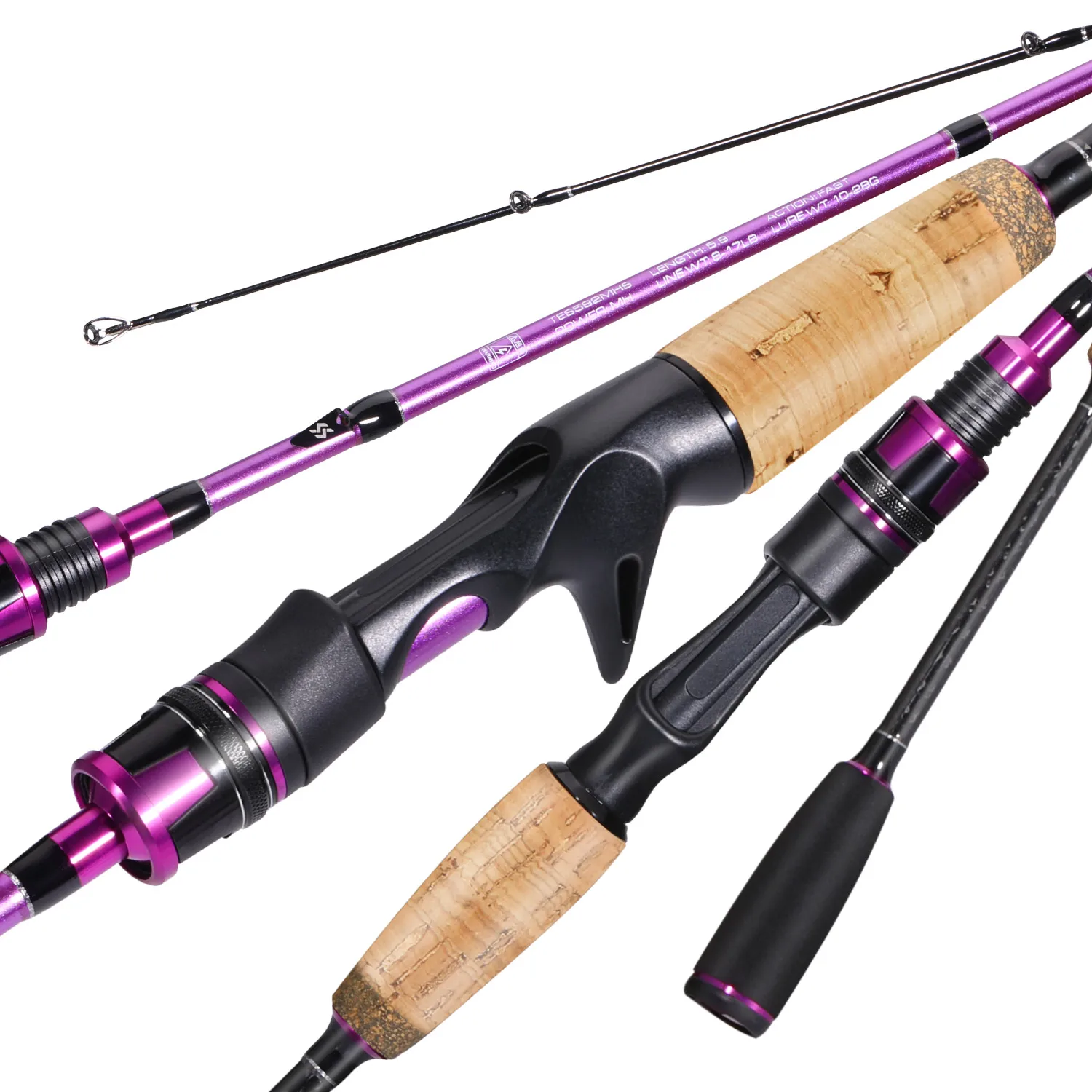 Caña de pescar Sougayilang Baitcasting, caña de fibra de carbono de 2 secciones, 1,8-2,1 m, arrastre máximo de 5kg, Pesca de carpa de lubina de agua dulce - imagen 2