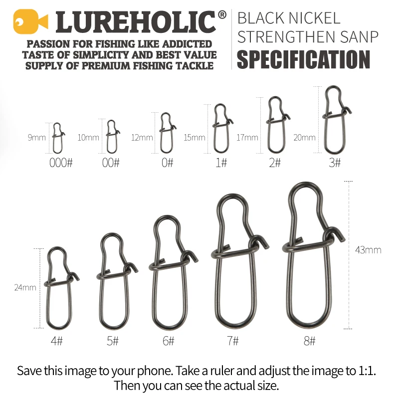 LUREHOLIC níquel negro fortalece SUS304 Quick Snap para señuelo accesorios de pesca 20 ~ 100 Uds 000 # ~8 #   para cebos duros o cebos blandos - imagen 4