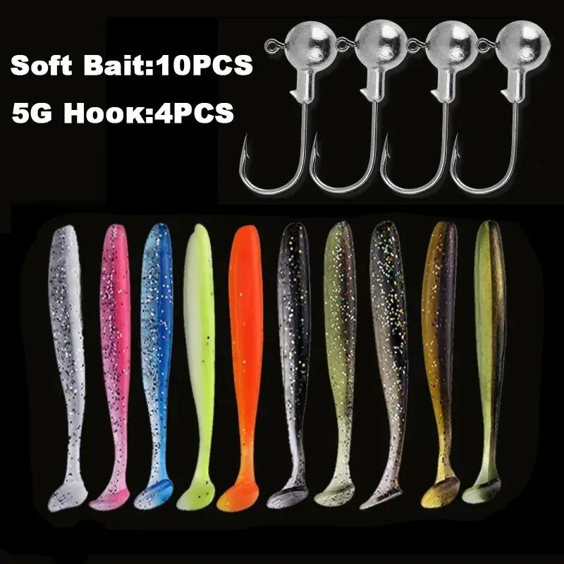 Kit de Señuelos de Pesca blandos, juego de señuelos de silicona, cebo Artificial, gusano con manivela, anzuelo con cabezal de anzuelo, 10 Uds. - imagen 2
