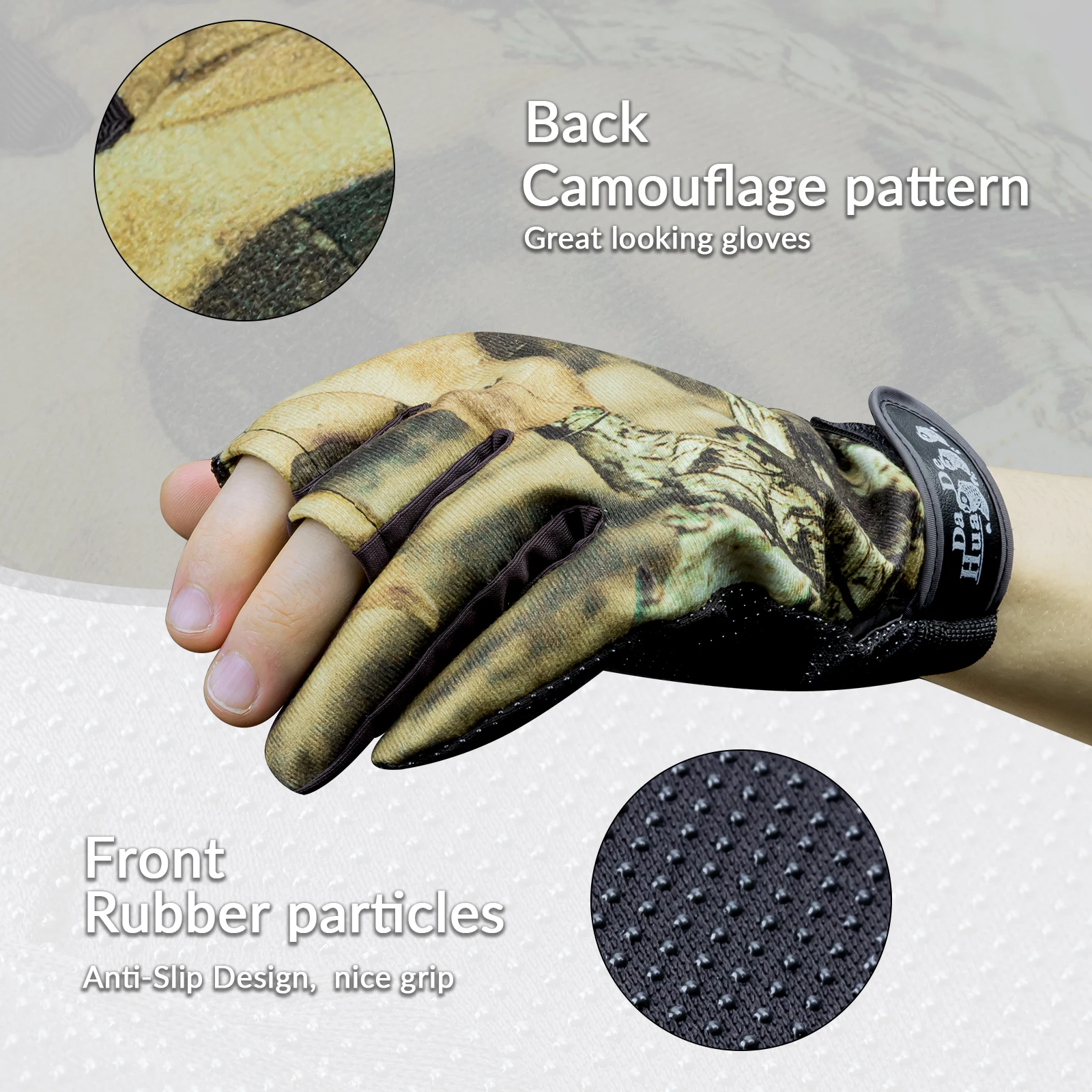 Guantes de pesca antideslizantes, guantes de camuflaje transpirables con corte de 3 dedos, equipo de aparejos de pesca, guantes de pesca antideslizantes para hombres - imagen 3
