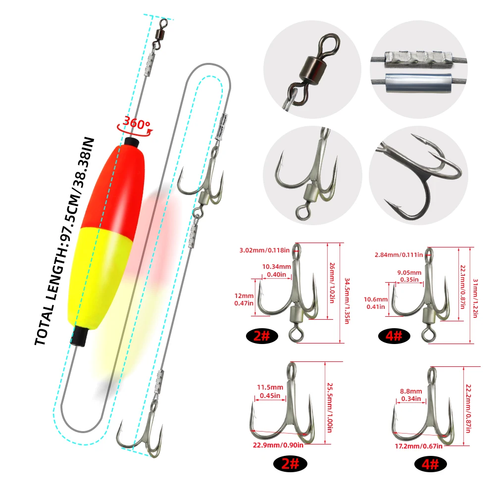 ZYZ 1 pieza de aparejos de cebo de pesca ideales para bagre rosa con 7 hebras de alambre de acero flotador anzuelos triples aparejos de bagre aparejos de Lucio - imagen 2