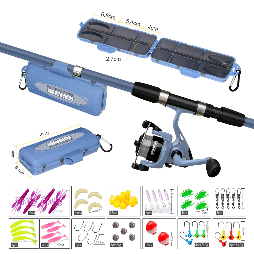 Nuevo Kit de caña de pescar telescópica de 1,65 m y carrete giratorio con anzuelos de cebos, juego de caña de viaje, juego de aparejos de anzuelo de cebo para deportes al aire libre - imagen 3