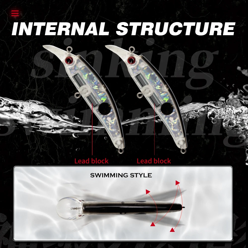 Hunthouse-señuelo de pesca de pececillo que se hunde, 50mm, 5,7g, Mini Señuelos de Pesca, cebos duros artificiales pequeños para aparejos de trucha y lubina - imagen 3