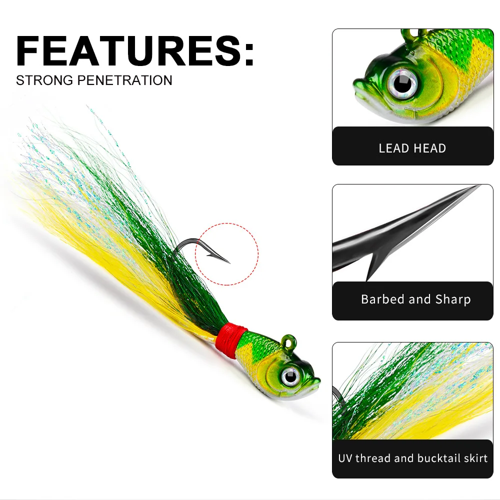 Plantillas Bucktail, anzuelo para cabeza, cebo para ojos 3D, 7g, 10g, 14g, gancho de plumas para pelo de ciervo, señuelo de pesca para Jigging y Barba - imagen 4