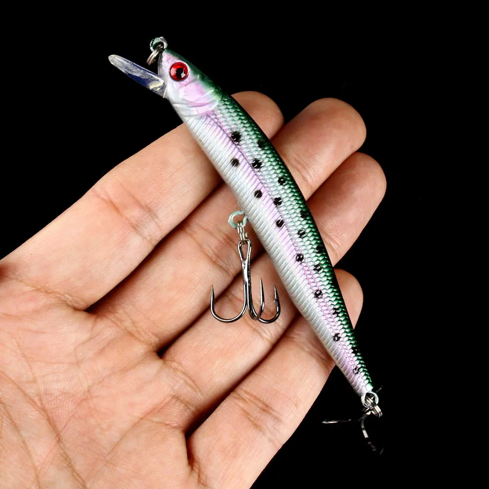 Señuelos de pesca flotantes de pececillo, 1 unidad, 10cm, 8,5g, con cuentas sonajero, cebo duro Artificial, Wobbler para lubina, Walleye, trucha, Lucio, agua dulce - imagen 4
