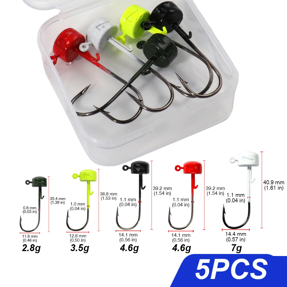 5 unids/caja Ned Rig anzuelos de pesca 2,8g 3,5g 4,6g 7g cabeza de anzuelo seta para señuelos blandos aparejos de Jigging herramienta fina anzuelo de púas afilado - imagen 2