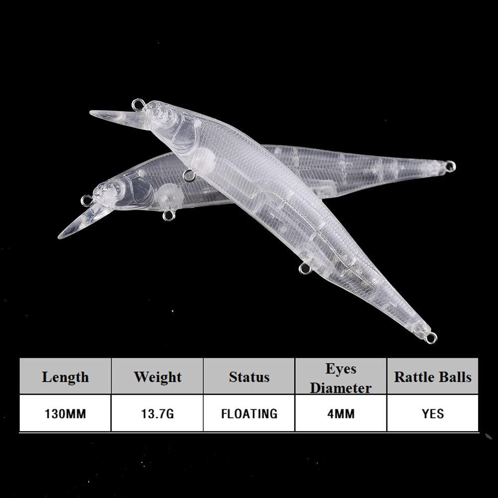 Chan'sHuang, 20 piezas, cebo transparente en blanco sin pintar, 13cm, 13,7g, sonajeros flotantes, pececillo, bricolaje, hecho a mano, aparejos de señuelo de pesca Artificial - imagen 2