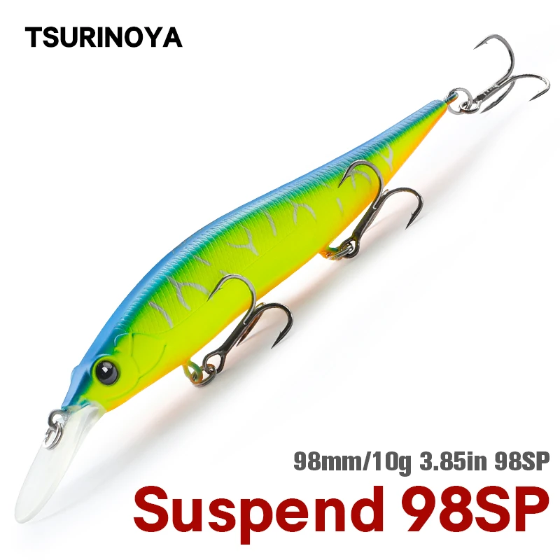 TSURINOYA 98mm 10g SP profundidad máxima 2,2 m suspendido Minnow Jerkbait AURORA 98SP peso cebo duro señuelo de pesca de fundición larga