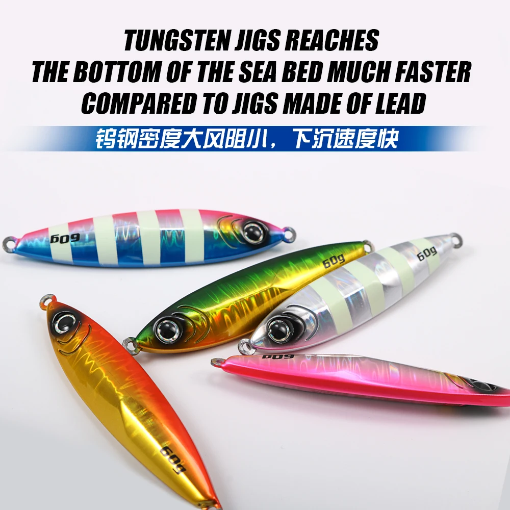 JIGGING PRO 40g 60g plantilla de tungsteno plantilla de Metal de fundición larga señuelo de Jigging lento cebo de pesca de agua salada - imagen 3
