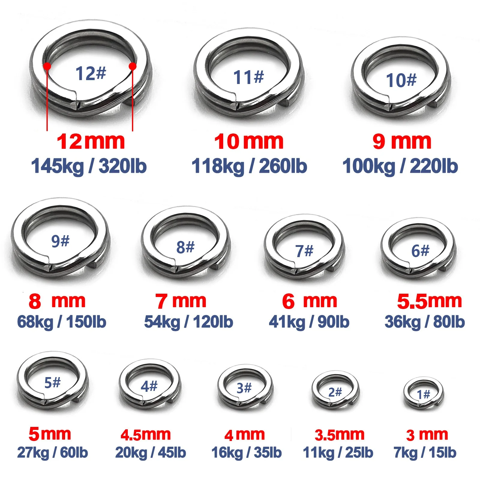 Anillos Divididos de Acero Inoxidable para Agua Salada – Terminales de Pesca - imagen 4