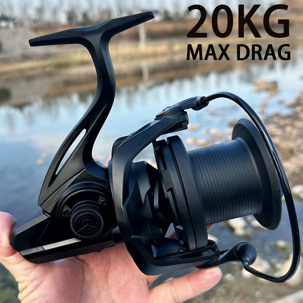 Carretes de pesca giratorios grandes 8000 9000 10000 12000 rueda de fundición larga arrastre 20KG carrete potente para pesca de carpa barco de mar bobina de pescado - imagen 5