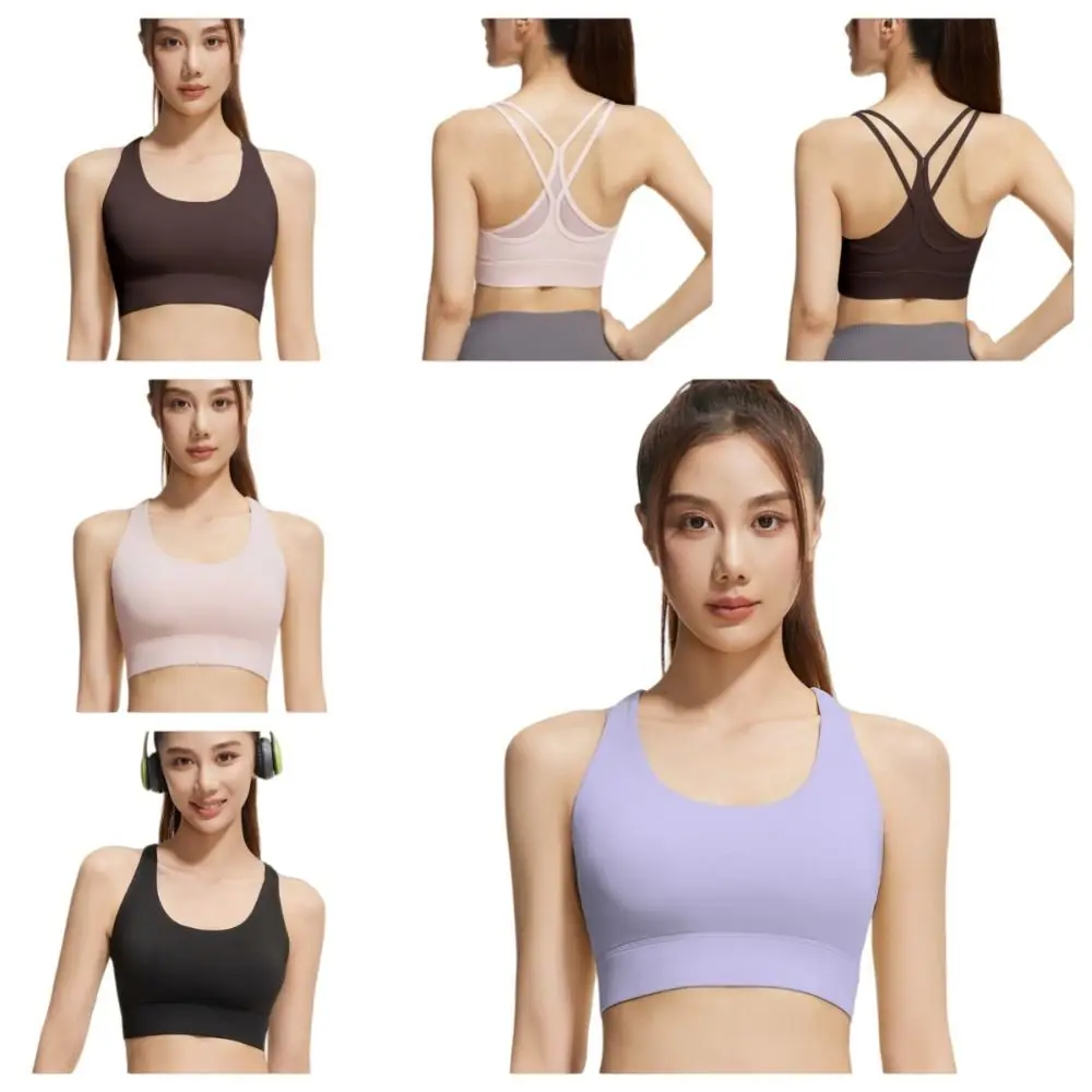 Sujetador deportivo de Yoga con cinturón de malla cruzada para mujer, ropa interior de Yoga antivibración a prueba de golpes, sujetador con almohadilla fija integrada, chaleco sin costuras para mujer - imagen 3