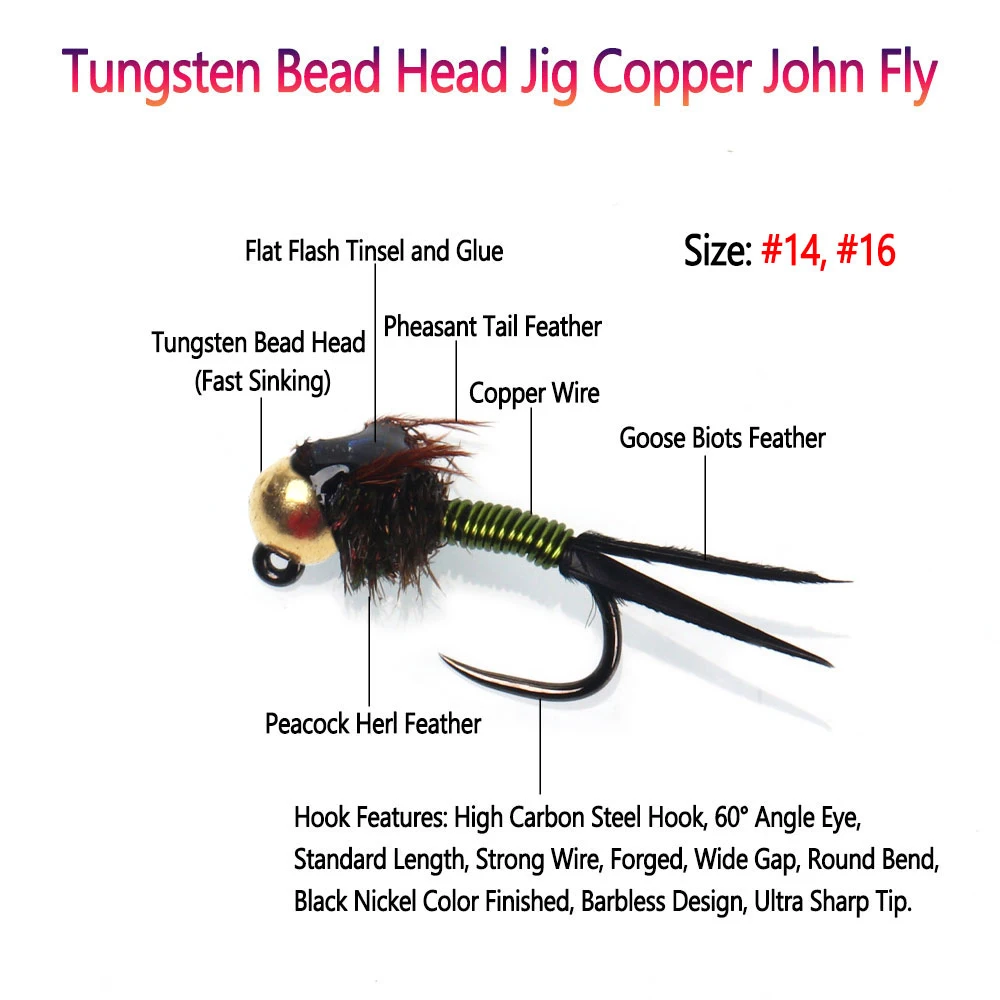 Bimoo-Señuelos de Pesca de tungsteno, 4 piezas, #16, plantilla sin púas, cobre, alambre de cobre, costilla, fregadero rápido, Euro, ninfa, Mosca, trucha - imagen 2