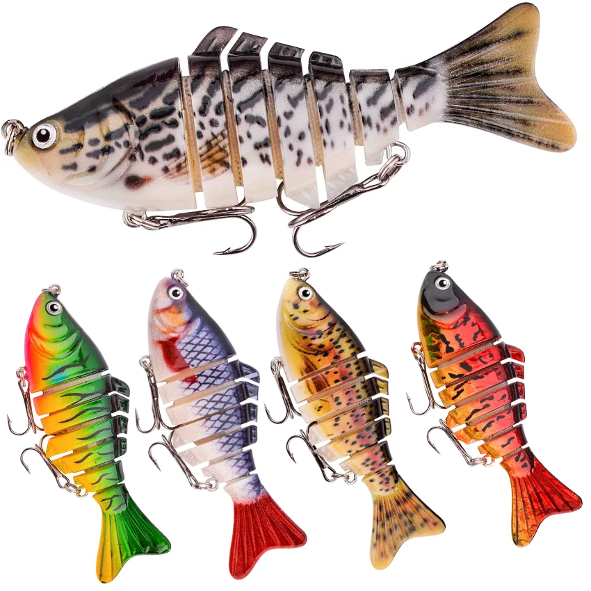 Señuelo de pesca Wobbler, 10cm, 16g, ojos 3D, 7 segmentos, señuelo duro de pesca realista, Crankbait con 2 anzuelos, 1 Uds.