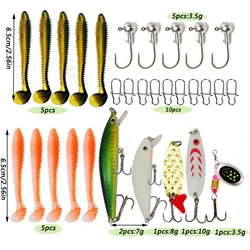 Kit señuelos pesca lubina y lucio: vinilos, jigs y cucharas