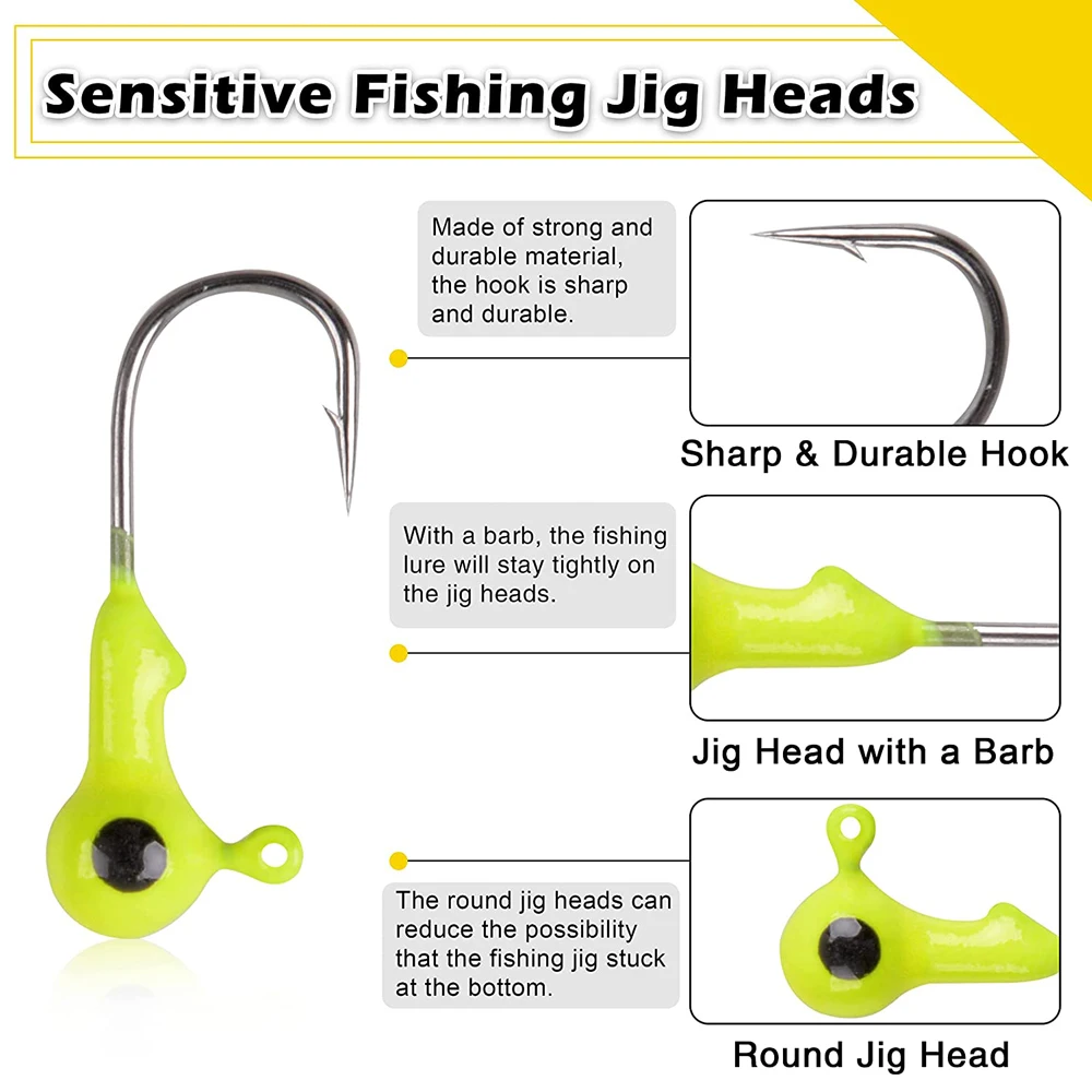 Kit de anzuelos de cabeza redonda, 60 piezas, para pesca de gusanos, para Crappie, trucha, lubina, agua dulce y salada - imagen 3
