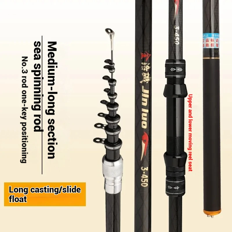 Caña de pescar telescópica ajustable de carbono, caña de pescar en roca de 2,7 a 6,3 m, caña giratoria de lanzamiento negra - imagen 3