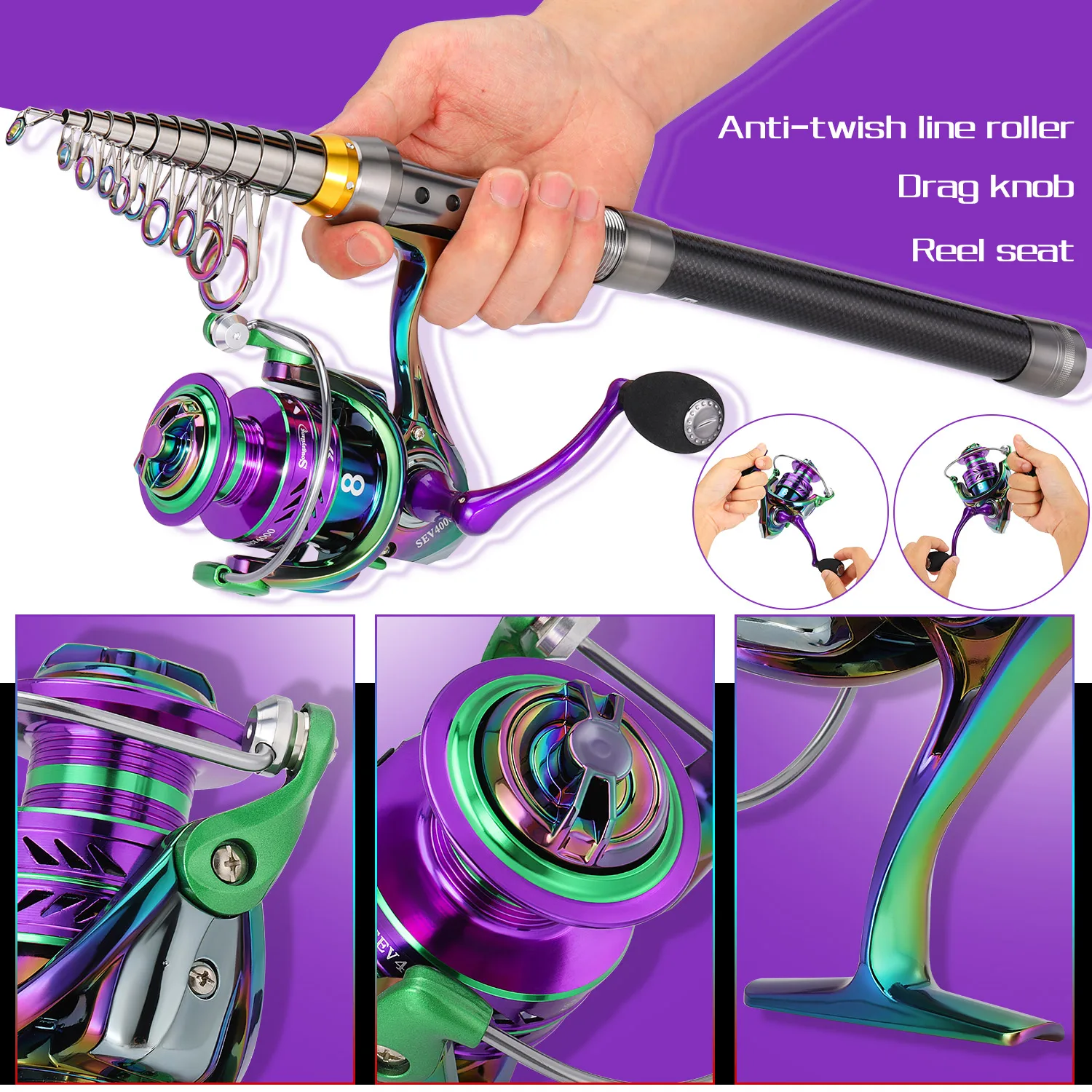 Sougayilang-Juego de caña de pescar telescópica y carrete, caña de pescar de mar de 1,8 m ~ 3,6 m y relación de engranaje 5,0:1, carrete giratorio para pesca en la playa - imagen 5