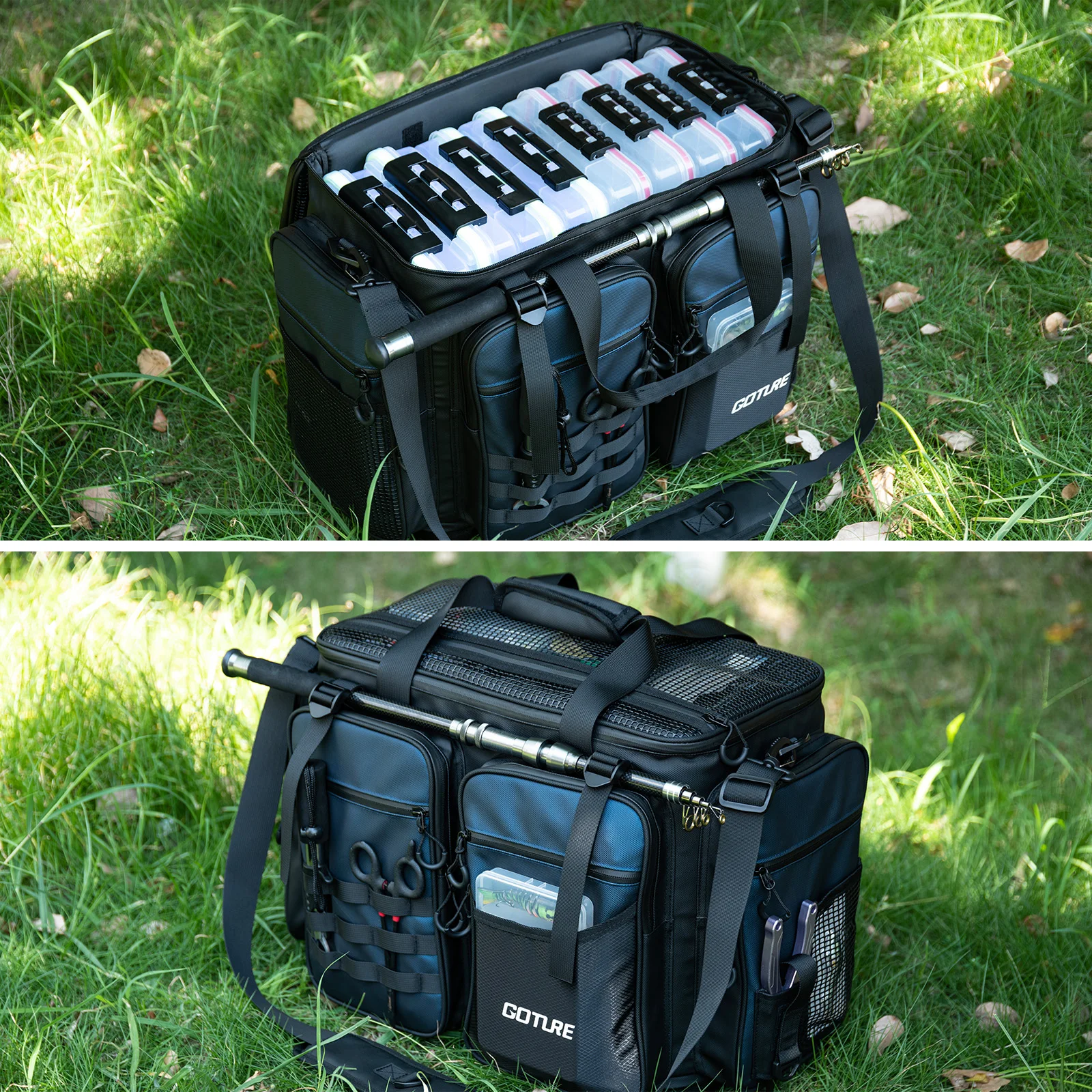 Goture Pro 59L bolsa de aparejos de alta resistencia 1800D PVC impermeable 38,5x29x53cm almacenamiento de engranajes de gran tamaño para pesca caza viajes