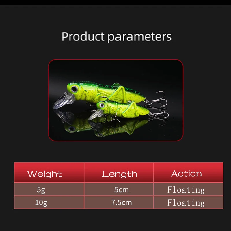 Testar-señuelo de Pesca biónico para insectos, 50mm, 5g, 70mm, 10g, saltamontes, Micro pececillo, cebo duro Artificial, Jerkbait, lubina, carpa, trucha - imagen 2