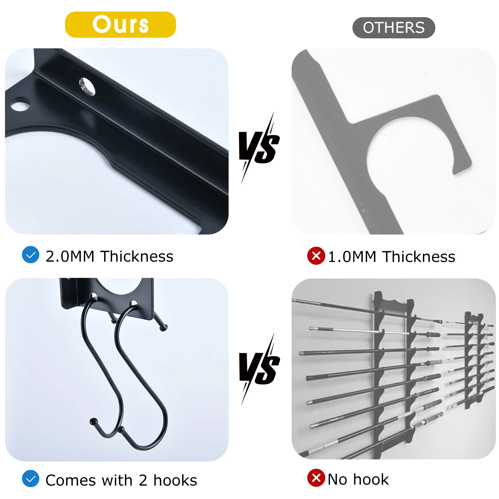 Goture-soporte de Metal para caña de pescar, 5 cañas de hasta 5 cañas horizontales en la pared, protección, estante para caña de almacenamiento, accesorios de almacenamiento de herramientas de pesca - imagen 4