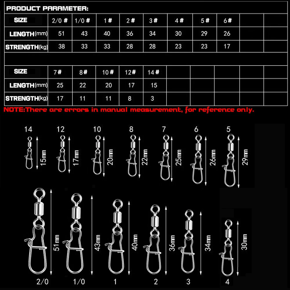 20/50PCS Conector de pesca 1 # -14 # Barril giratorio a presión para anzuelo, accesorios de Señuelos de Pesca de acero inoxidable - imagen 3