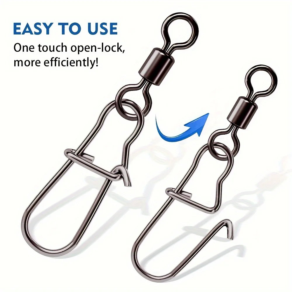 50 Uds. Rodamiento de bolas de acero inoxidable, giratorios de pesca a presión, diferentes tamaños, anzuelo de mar rodante, señuelo giratorio, broches, aparejos de conector - imagen 3