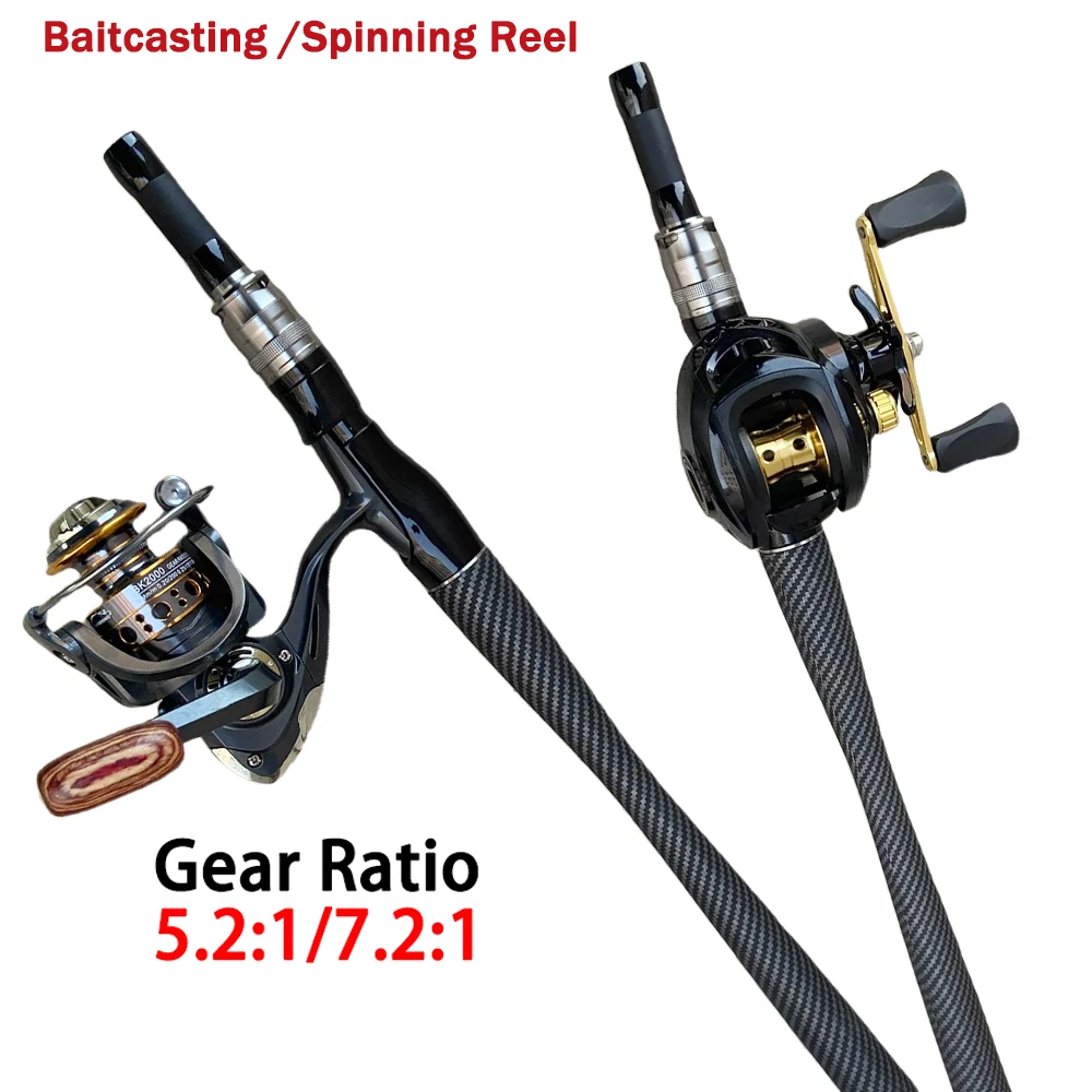 Juego de cañas de pescar con señuelo de 1,8/2,1 m, Mini caña de carbono portátil 5,2: 1/7,2: 1, carrete de pesca completo para Baitcasting/Spinning de alta velocidad - imagen 2