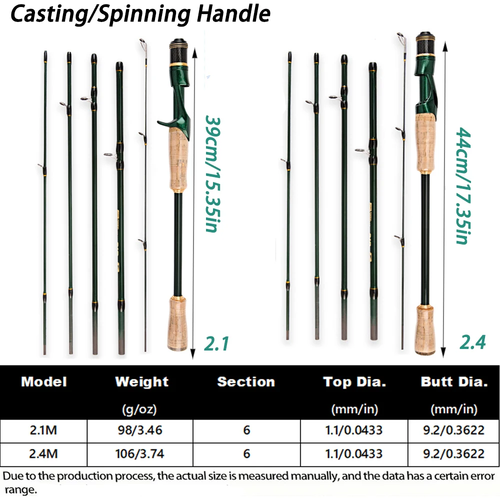 Ghotda, 6 secciones, 2,1/2,4 M, caña de pescar con señuelo de punta sólida, caña de pescar giratoria de fibra de carbono para viaje, caña de pescar de carpa con mango Eva - imagen 4