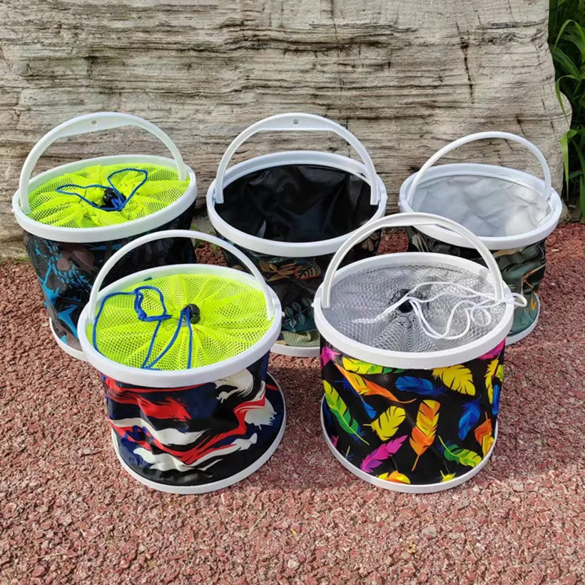 Cubo de pesca plegable para exteriores, Kit de pesca con cuerda, lavado de coches en vivo, baño, cocina, cebo de pesca - imagen 5