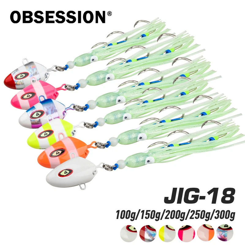 OBSESSION J18 100g-300g anzuelo de cabeza de plantilla de Metal Kabura Bullet calamar señuelo ganchos de asistencia hundimiento Jigging señuelo Bottomship Marlin Inchiku
