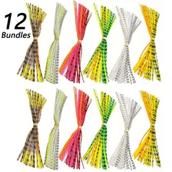 Paquete de 12 faldas de silicona de colores mezclados, Material de atado de moscas para Spinnerbait Buzzbait, señuelos de plantilla de goma, faldas de calamar barradas
