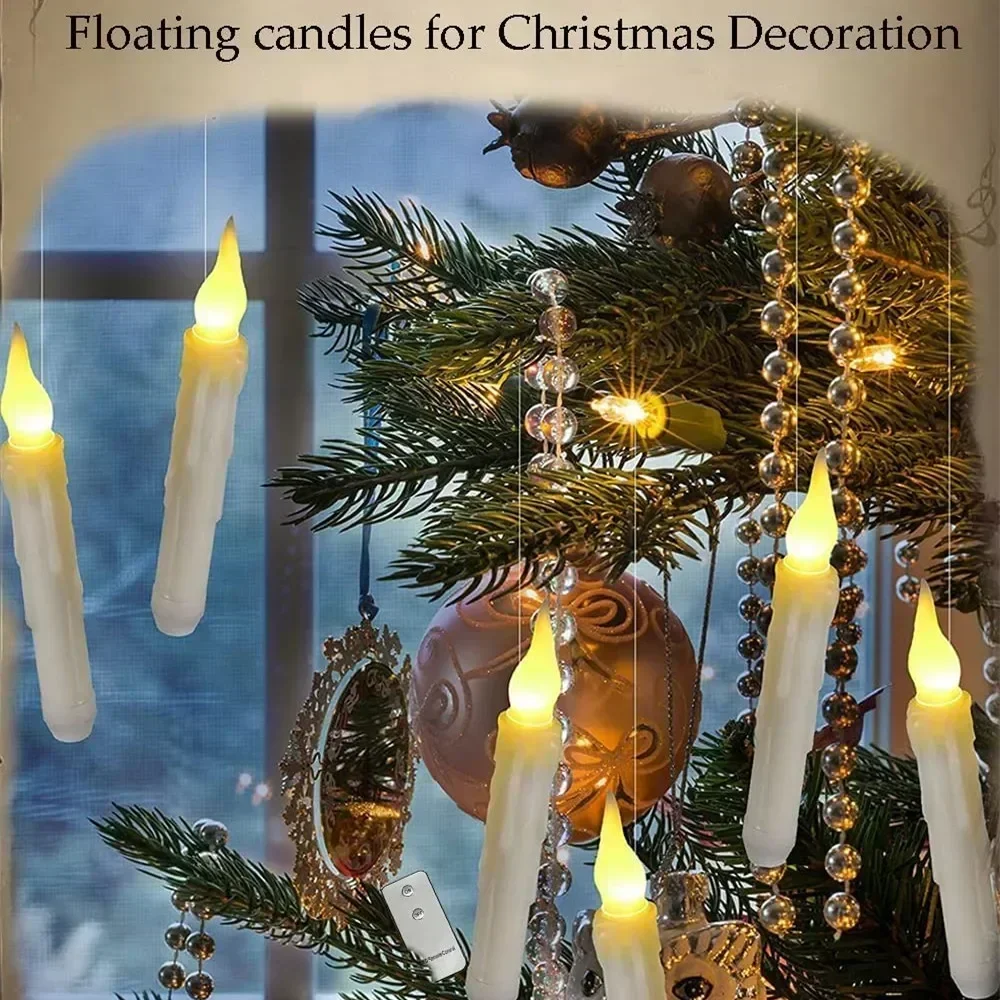 Velas LED flotantes, velas cónicas sin llama con control remoto, vela electrónica colgante parpadeante para decoración de árbol de Navidad de Halloween - imagen 4