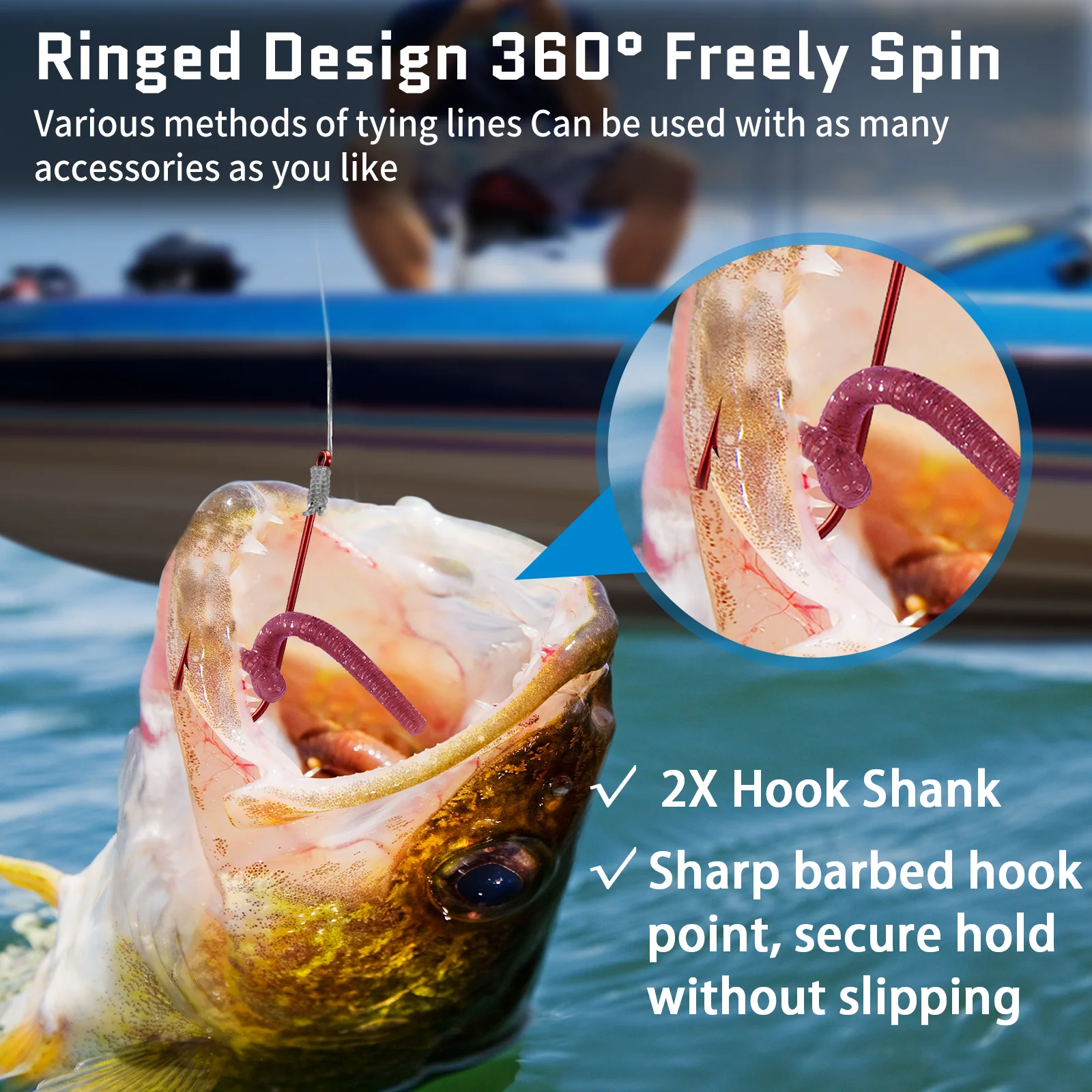 Anzuelos Aberdeen rojos FishTrip – Caña larga con púas para mar y carpa - imagen 4