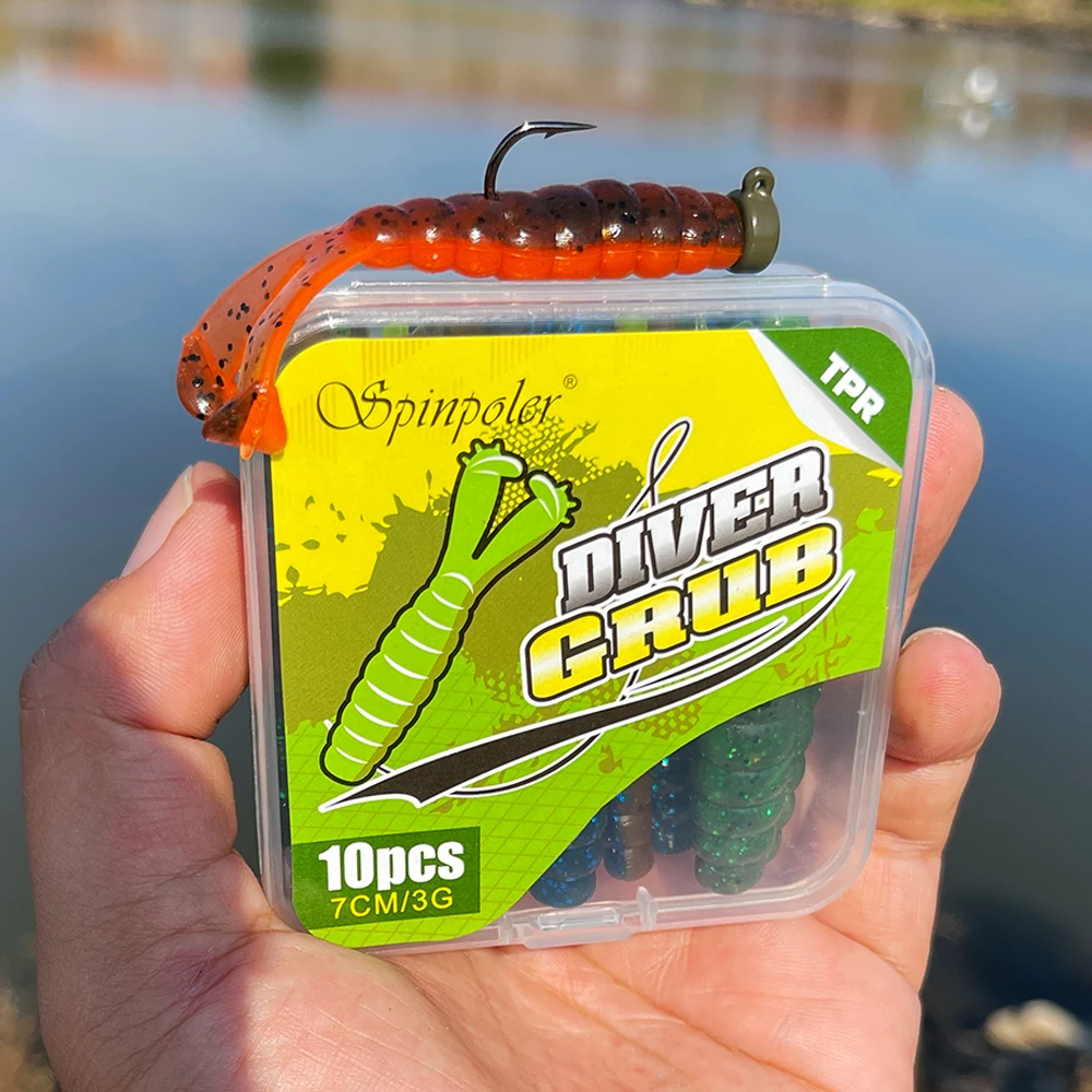 Spinpoler Diver larva señuelo de Pesca cebo suave doble cola en T flotante Tpr 7cm sábalo salado gusano Rana Artificial lubina Swimbait Pesca - imagen 3