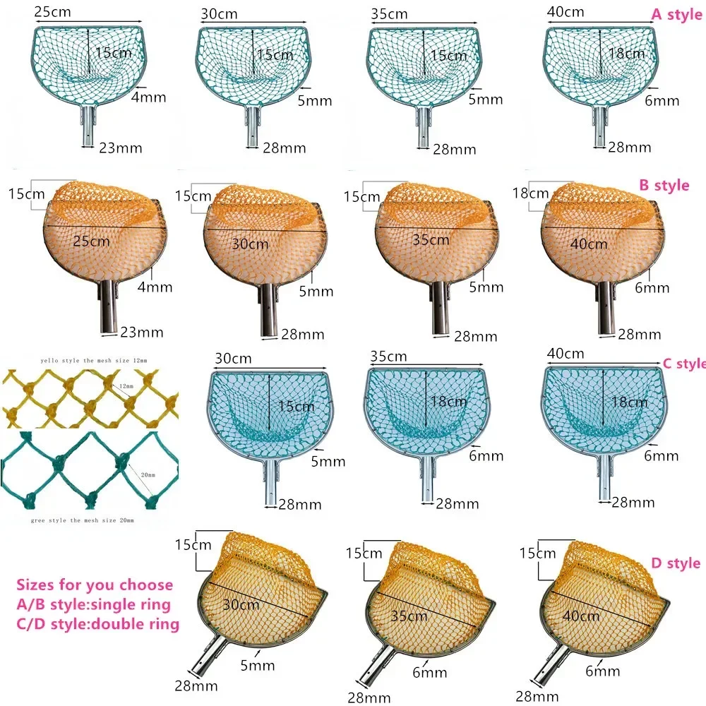 Red de aterrizaje para Fihsing, cabezal de repuesto, anillo plano de acero inoxidable sólido, profundidad de luz, red de nailon fuerte, accesorio de pesca de 25cm-40cm - imagen 4